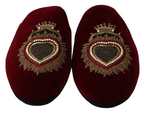 Red velvet sacred heart embroidery slides shoes