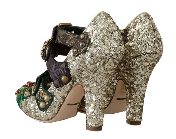 Gold sequined crystal studs heels