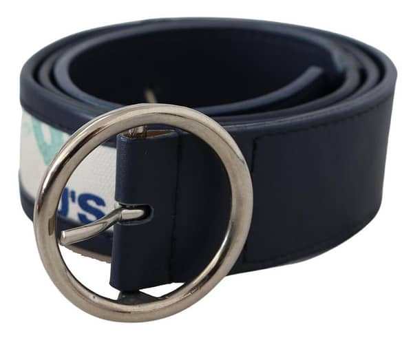Exte navy blue leather round silver buckle belt