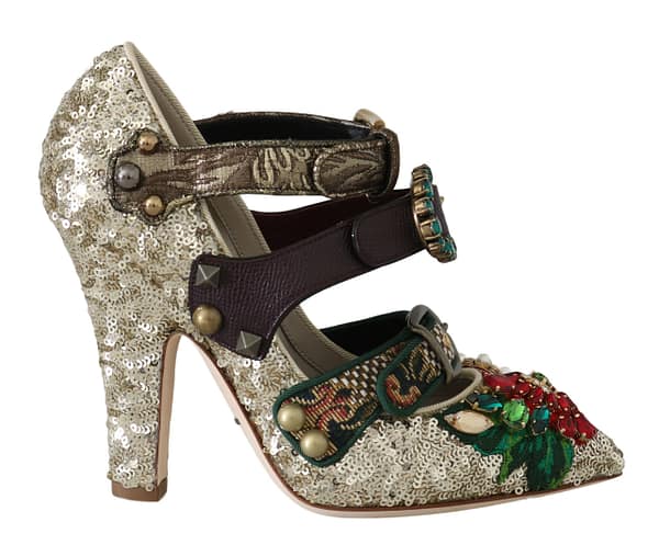 Dolce & gabbana gold sequined crystal studs heels