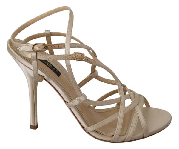 Dolce & gabbana beige leather ankle strap heels sandals shoes