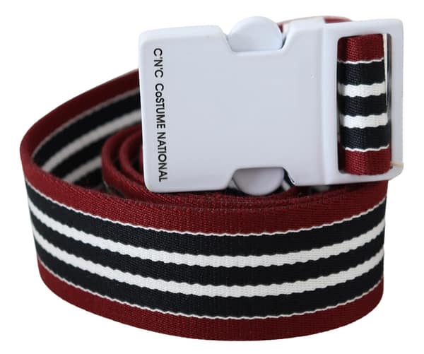 Black red stripe white logo buckle waist belt
