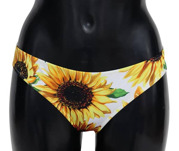 Dolce & gabbana white sunflower swimwear beachwear bikini bottom