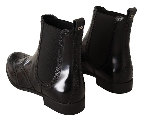 Black leather ankle high flat boots shoes