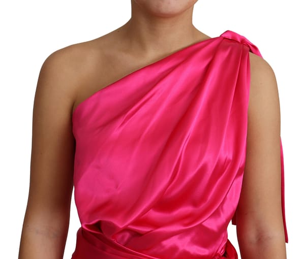 Dress pink fitted cut one shoulder midi dress