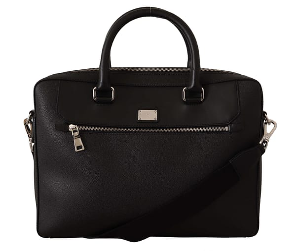 Dolce & gabbana black leather shoulder hand messenger laptop bag