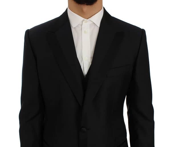 Blue silk wool slim fit 3 piece suit