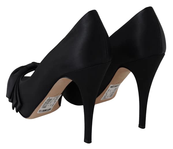 Black silk pumps open toes heels shoes