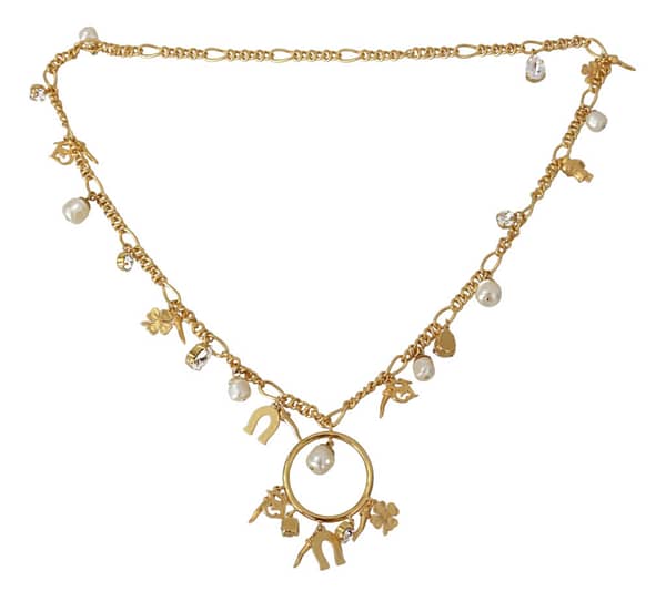 Gold tone horseshoe pendants crystal faux pearl necklace