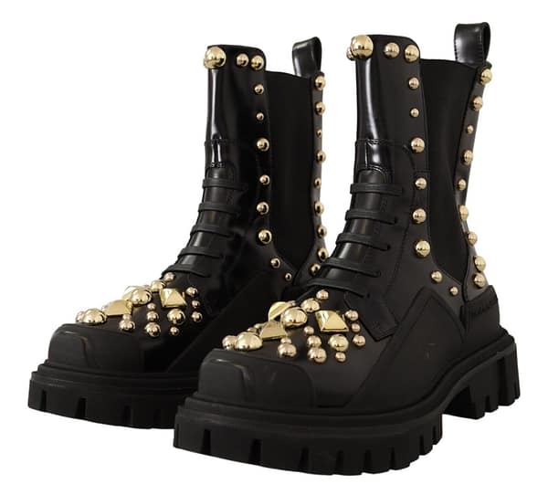 Black leather studded combat boots