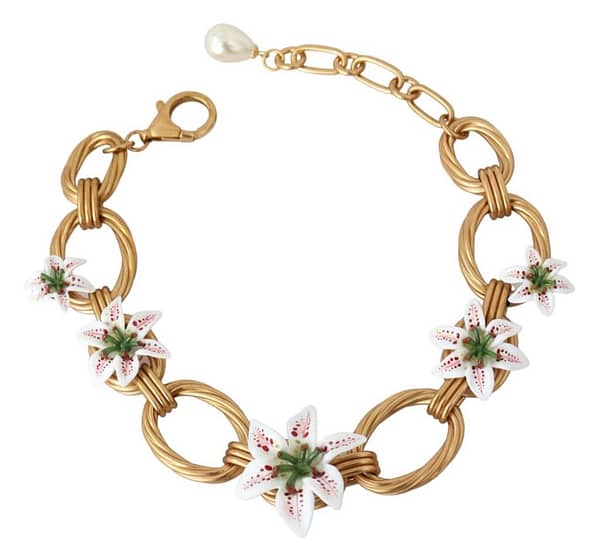 Gold chain lilium floral choker statement jewelry necklace