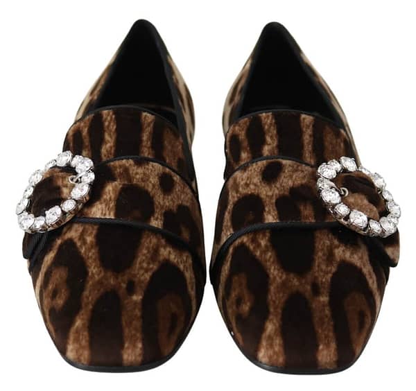 Brown leopard print crystals loafers flats shoes