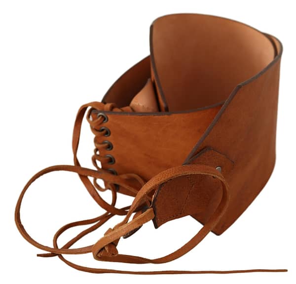 Brown wide leather lace up knotted belt