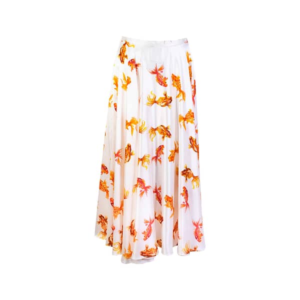 White orange printed viscose flared skirt