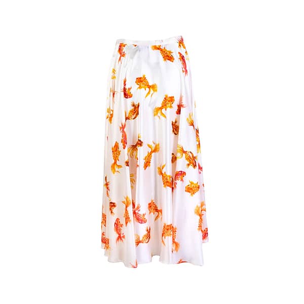 Lardini white orange printed viscose flared skirt