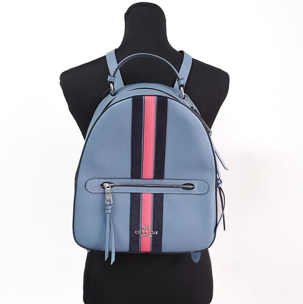 Jordyn varsity stripe indigo crossgrain leather backpack bookbag