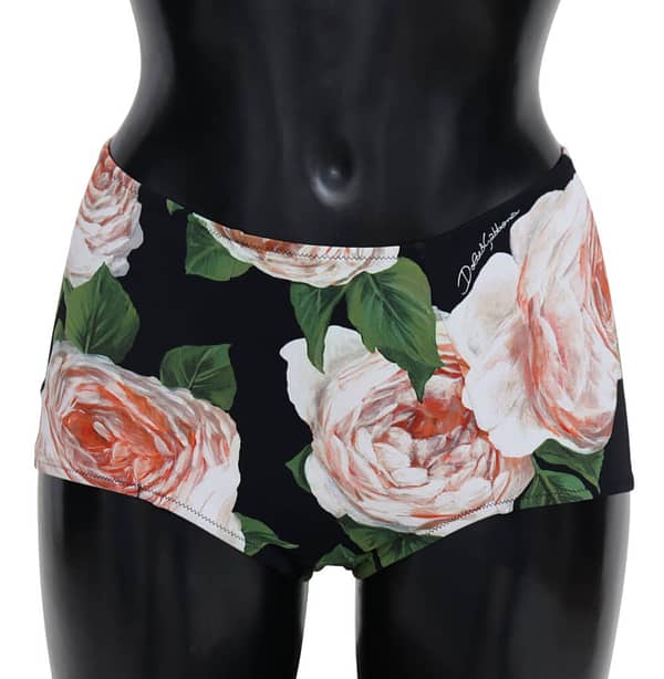 Dolce & gabbana black ross print swimwear beachwear bikini bottom