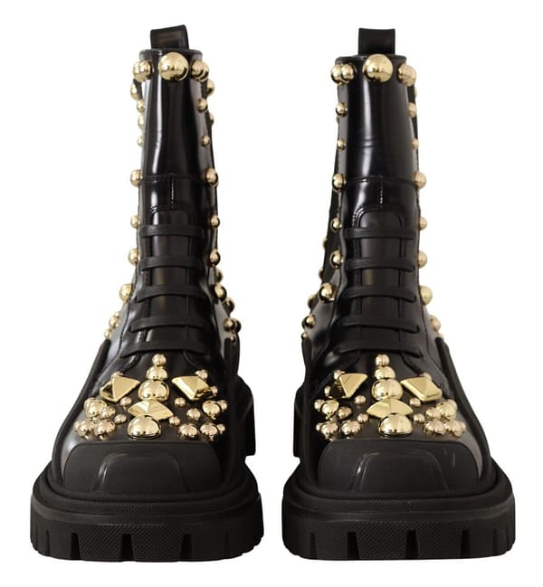 Black leather studded combat boots