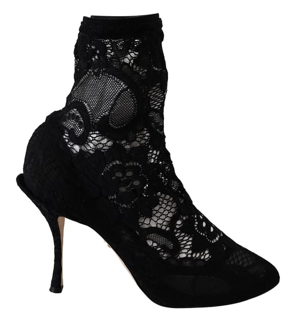 Dolce & gabbana black taormina lace socks pumps boots