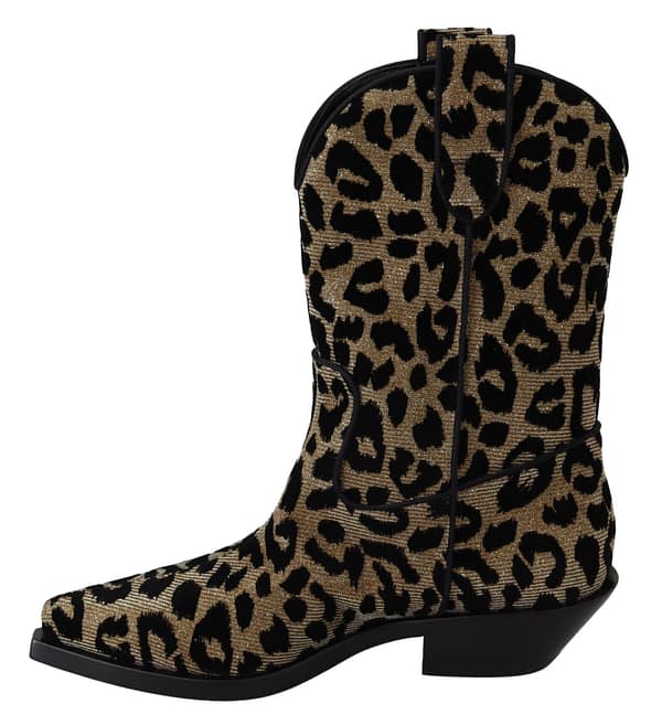 Gold black leopard cowboy boots shoes