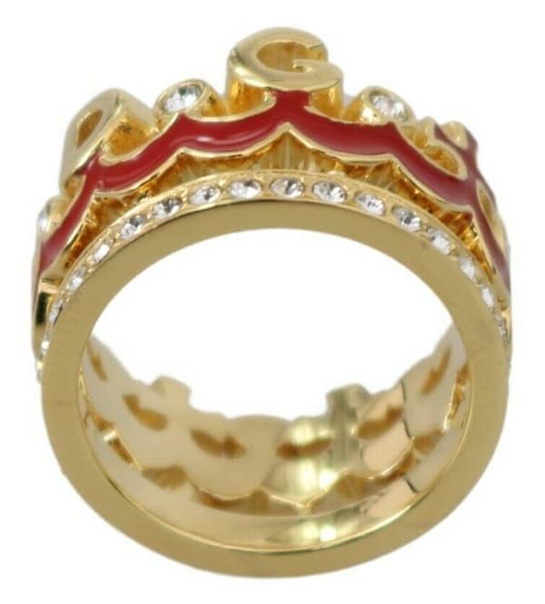 Red crown crystal dg gold brass ring