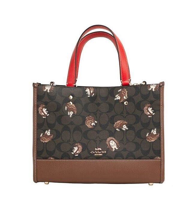 Coach dempsey medium hedgehog print coated canvas carryall tote handbag