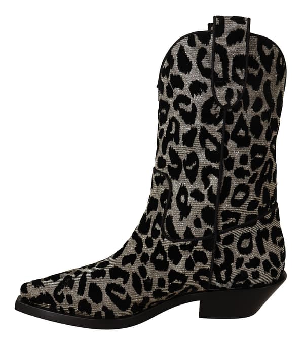 Gray black leopard cowboy boots shoes