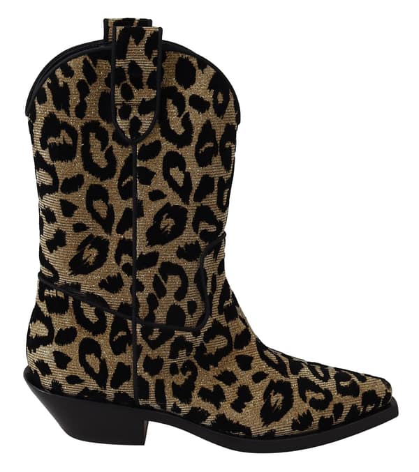 Dolce & gabbana gold black leopard cowboy boots shoes