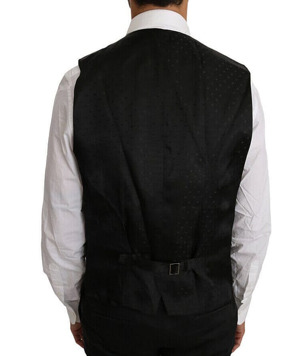Black solid wool silk vest