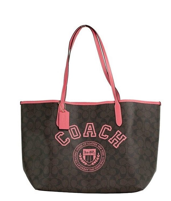 Coach varsity brown watermelon signature canvas city tote handbag purse