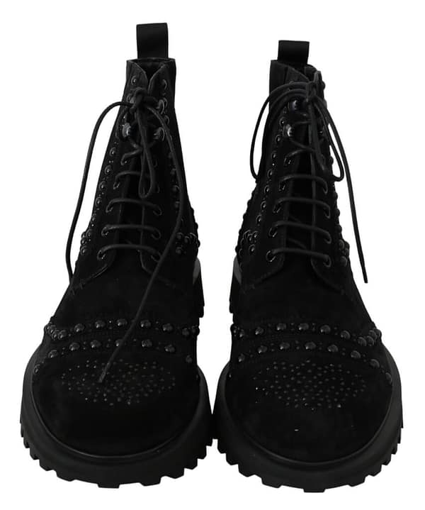 Black suede studded boots zipper shoes