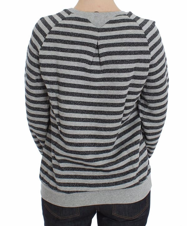 Gray striped cotton crewneck sweater