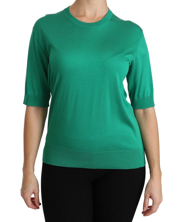 Green crewneck short sleeve top blouse
