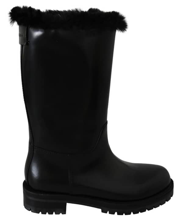 Dolce & gabbana black leather shearling booties