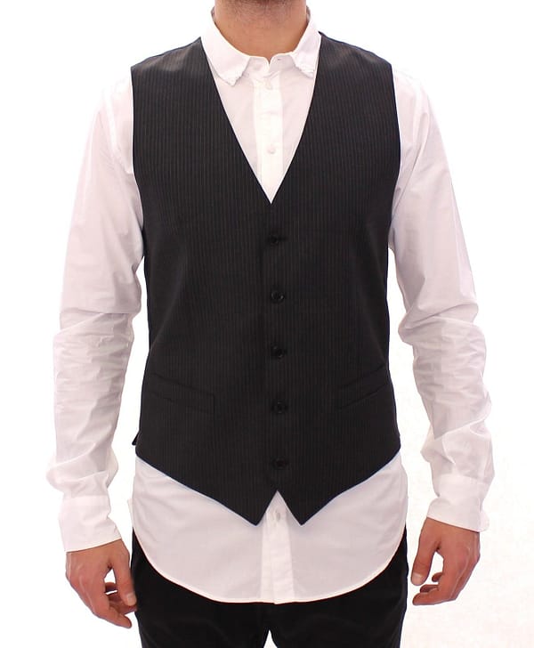 Dolce & gabbana gray striped wool single breasted vest