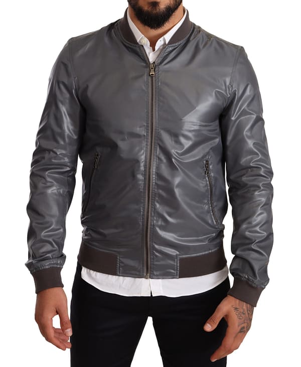Dolce & gabbana gray polyester full zip bomber coat jacket