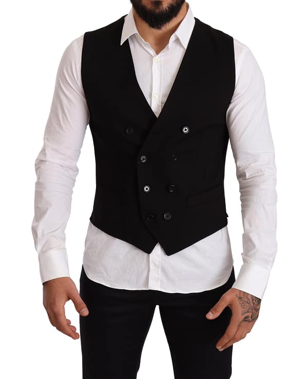 Dolce & gabbana black wool double breasted waistcoat vest