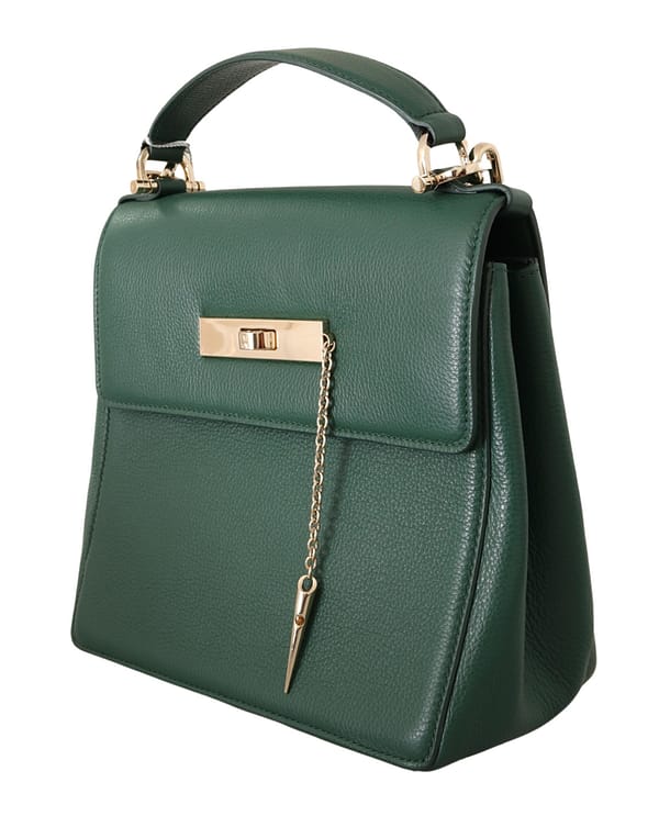 Green leather gold logo top handle women shoulder bag