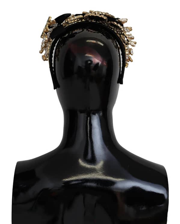 Black gold clear crystal embellished silk fiocco diadem headband