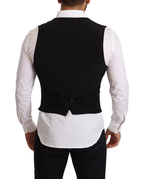 Black wool double breasted waistcoat vest