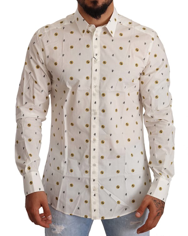 Dolce & gabbana white flies print cotton formal shirt