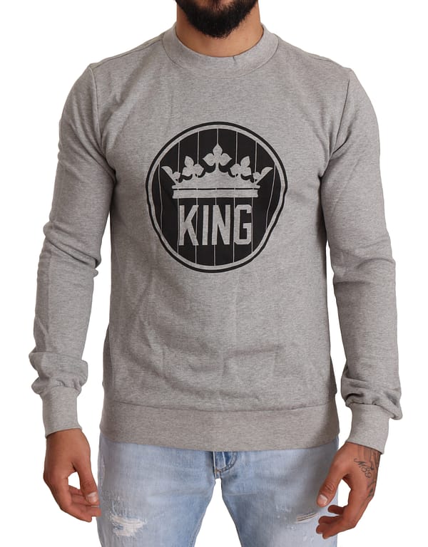 Dolce & gabbana gray crown king cotton pullover sweater