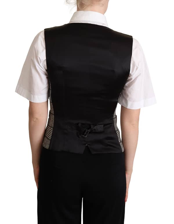 Gray checkered sleeveless waistcoat vest