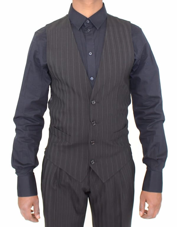 Dolce & gabbana black striped stretch dress vest gilet