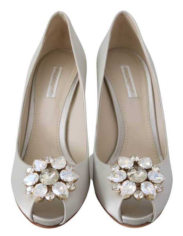 White crystals peep toe heels pumps shoes