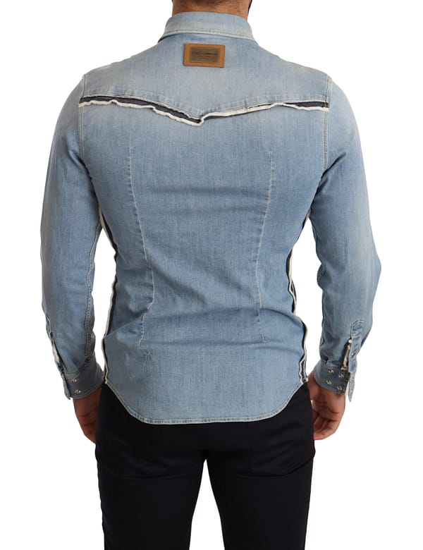 Blue cotton stretch long sleeves denim shirt