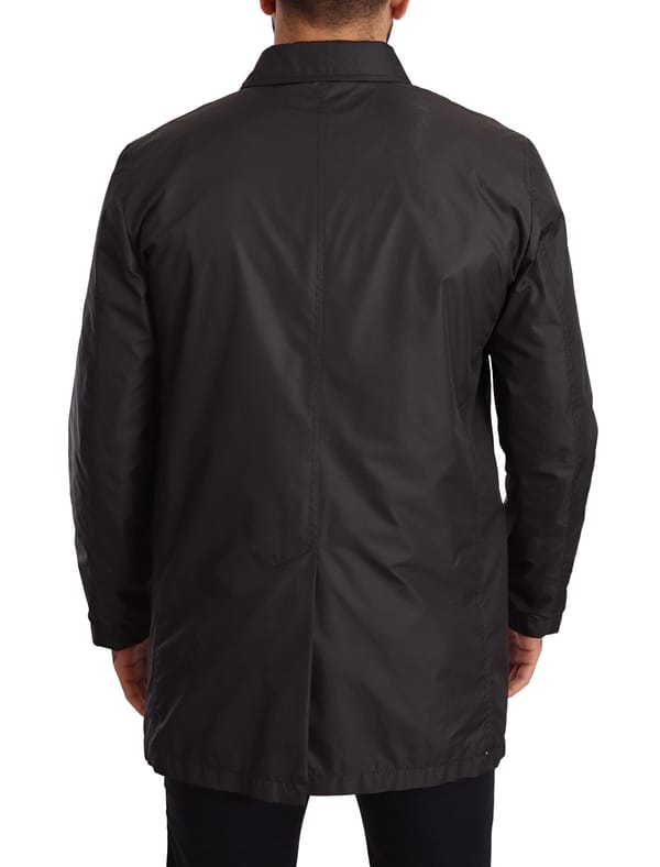 Black polyester mens trench coat jacket