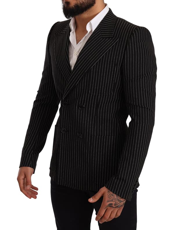 Black white striped slim fit coat blazer