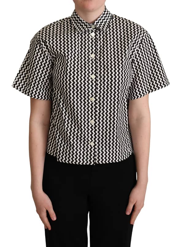 Dolce & gabbana black white zigzag collar cotton top shirt