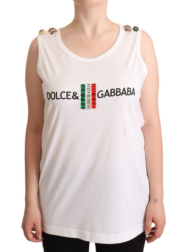 Dolce & gabbana white crystal embellished sleevesless tank top